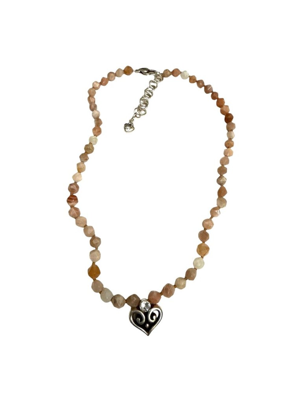Brighton Alcazar Heart Necklace Peach Moonstone Beads Silver-Plated Crystals